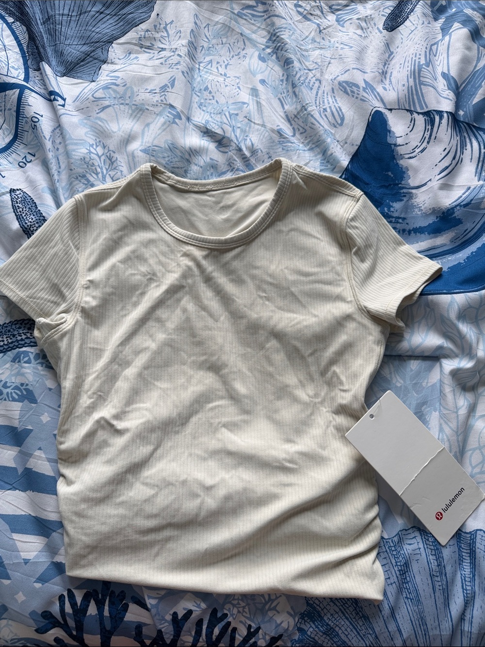 lululemon athletica Cream Ribbed Short Sleeve Tee